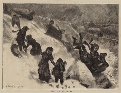 "Coasting" at Omaha (engraving)