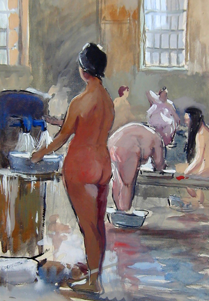 In a Russian Banya, 1958 (gouache on paper)