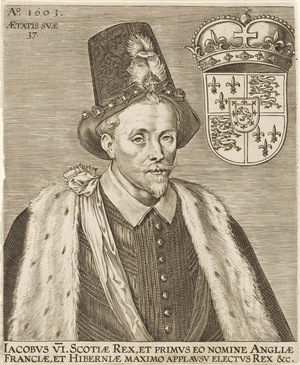 James VI of Scotland and James I of England,  pub. 1603 (engraving)