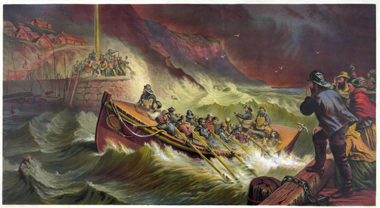 The Departure, Launching the Lifeboat, pub. c.1872 (chromolithograph)