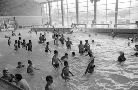 Wave pool in Bavaria, 1971 (b/w photo)
