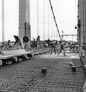 Building of A Bridge ("Pont De La Roche Bernard") in Morbihan, France, February 16, 1960 (b/w photo)