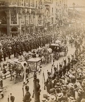 Stereoscopic print of Queen Victoria's Diamond Jubilee, 28th June 1897 (b/w photo)