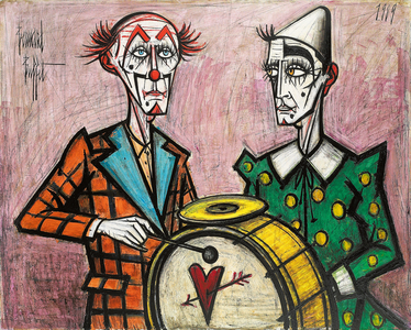 Two Clowns with a Drum; Deux clowns a la grosse caisse, 1989 (oil on canvas)