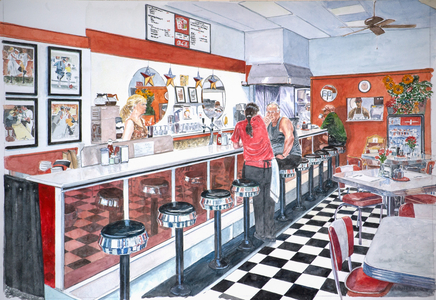 Interior, Soda Fountain, NYC, 2012 (w/c on paper)