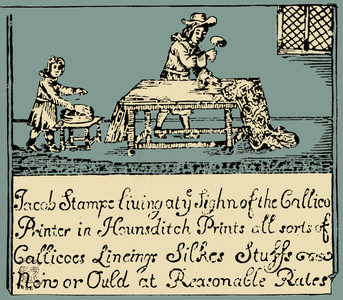 Stamping Calico. British craftsman printing material in the time of James II