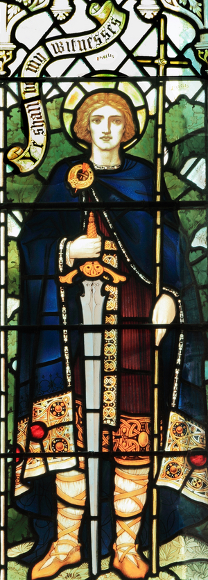 St Alban, first British Chrisrian martyr, 3rd century, stained glass, by J Powell & Son, 1900, Blakeney, Norfolk, England (stained glass)
