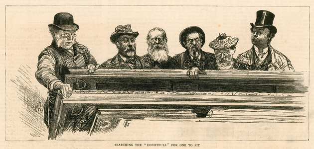 The Royal Academy; London; Searching the Doubtfuls for one to fit (engraving)