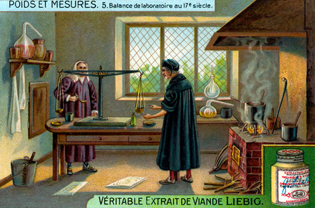 Laboratory scales in the 17th century, Liebig Card (print)