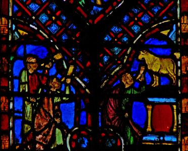 Window w2  the sraeites worship the Golden Calf (stained glass)