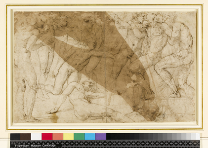 A battle of nude youths (pen & ink on paper) (recto of 82783)