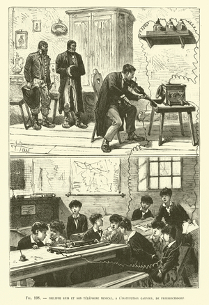 Philippe Reis Et Son Telephone Musical, A L'Institution Garnier, De Friedrichsdorf (engraving)