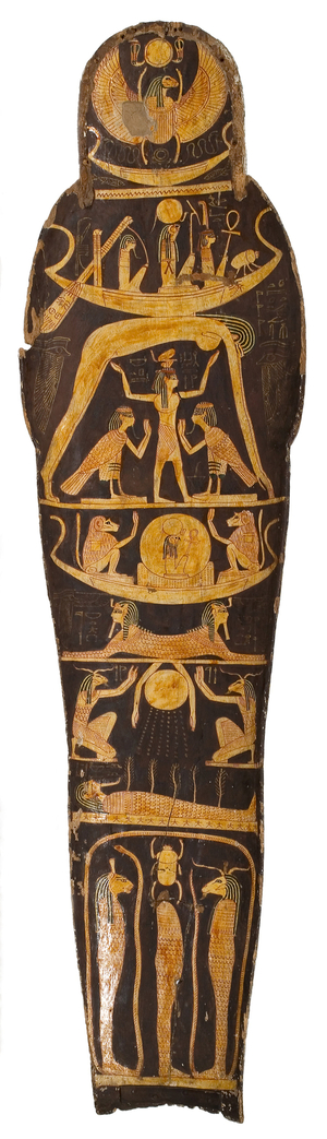 Mummy lid, from the coffin of the 'Chief of scribes of the temple of Amun Re, Nespawershefyt', Third Intermediate Period, c.1000 BC (painted wood)