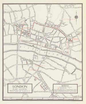 London Plan showing Position of Burials (colour litho)