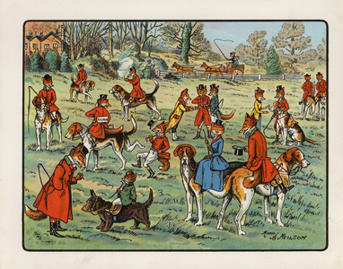 Illustration for The Fox's Frolic, or A Day with the Topsy Turvy Hunt (colour litho)