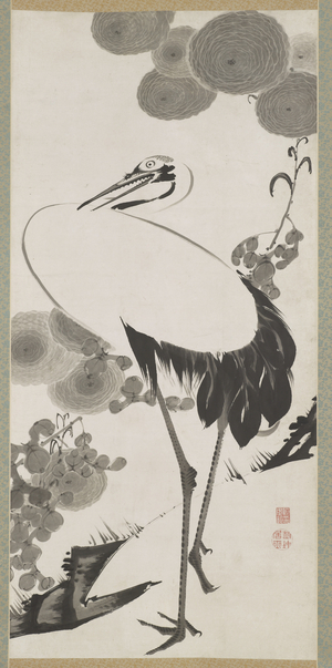 Crane, Hanging Scroll, Edo Period (ink on paper)