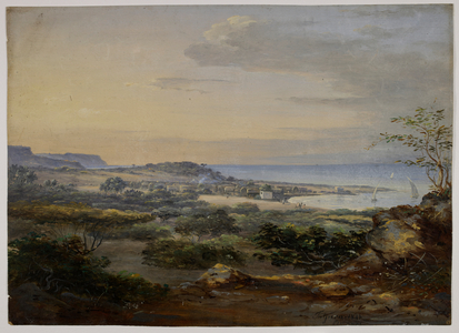 Tajura. Landscape with a small town beside a bay