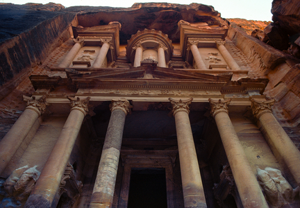 Photograph of red sandstone carved fa?00610064e of The Treasury or Al Khazneh at Petr…, 1974 (photo)