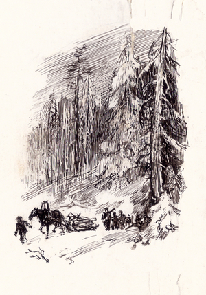Illustration from "The Run of Time" by Konstantin Paustovsky, 1954 (Indian ink on paper)
