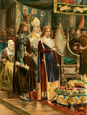 The investiture of Edward III with the Pallium (colour litho)