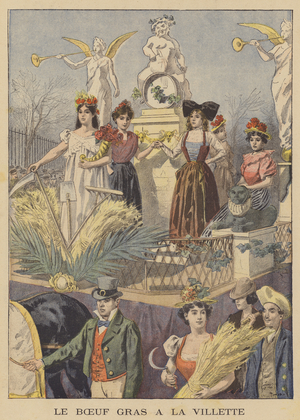 The fatted ox at La Villette (colour litho)