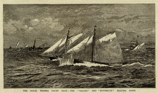 The Royal Thames Yacht Race, the "Maggie" and "Buttercup" beating down (engraving)