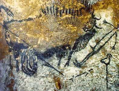 A Wounded Bison Attacking a Man, c.15,000-10,000 BC (pigments on stone)