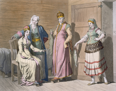 Interior with Circassian Women, c.1820s-30s (coloured engraving)