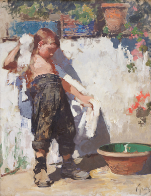 The bathroom (oil on canvas)