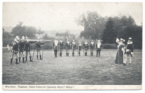 Warwick Pageant: Dame Fisher (to Captain), "Mercy! Mercy!", 1906 (b/w photo)