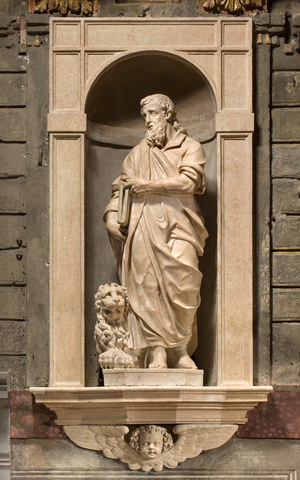 Presbytery, Peter Anthony Daverio, Evangelist Mark, End XVI Century, Cathedral of Santa Maria Assunta, Cathedral, Cremona, Lombardy, Italy (photo)