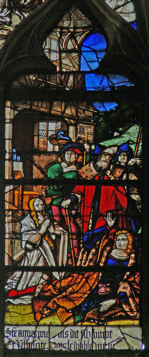 Window w124 depicting St Agnes - revives a Roman (stained glass)