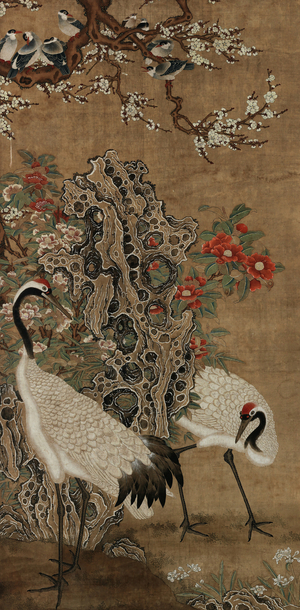Two red-crested cranes and other birds in flowering tree, 1368-1644 (paintings on paper)