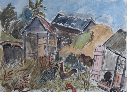 Chicken Sheds (w/c on paper)