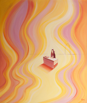 The glory of Christ in the Mass is like a fire which lights up the sanctuary, 2001 (oil on board)