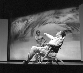 Benjamin Britten ' s opera ' Death In Venice ' with Robert Huguenin (as Tadzio) and Peter Pears (as Gustav von Aschenbach) at the premiere in Snape Maltings, Aldeburgh, England, 14 June 1973