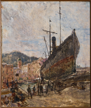 Harbor and Boat (oil on board)