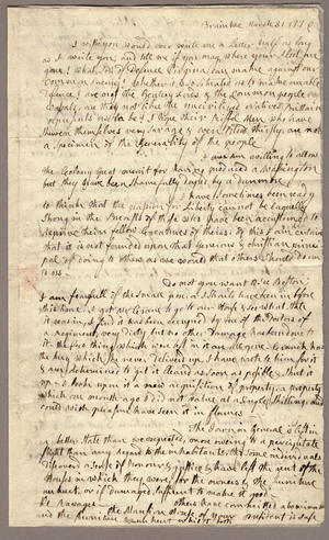 Page 1, Letter from Abigail Adams to John Adams, 31 March - 5 April 1776 (ink on paper)