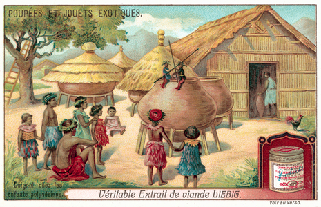 Polynesian children watching a puppet show (chromolitho)