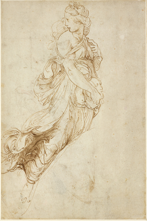 Recto: Study for the Figure of Melpomene, WA1846.182 (pen & brown ink over blind stylus)