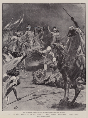 British and Australian Cavalry at the Royal Military Tournament (litho)