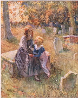 "Don't leave us, Nell, though the sky is bright. Do not leave us!", c.1920 (colour litho)