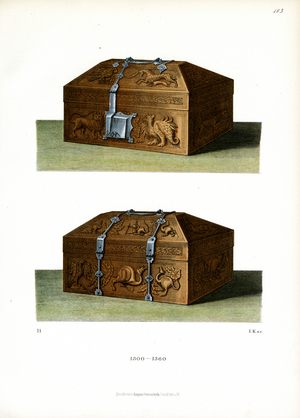 Medieval Ornate Casket with Animal Reliefs (chromolitho)