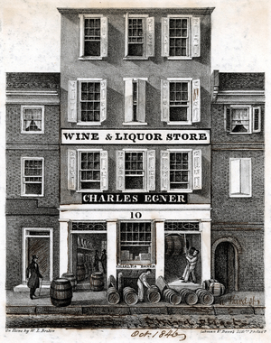 Wine & liquor store. Charles Egner 10 North Third Street, Philadelphia, printed by Lehman & Duval Lithrs, c.1837 (litho)


