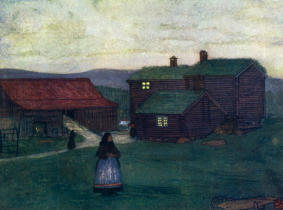 Norway: Farm-houses built of Poles (colour litho)