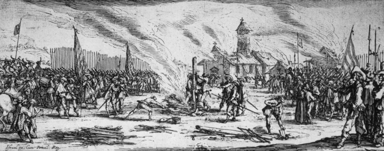Les Grandes Miseres de la guerre (The Great Miseries of War), engraving by Jacques Callot (1633) : the stake