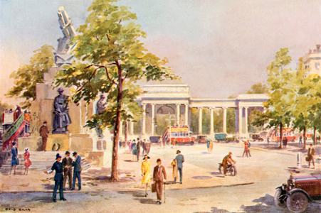 Hyde Park Corner and the Royal Artillery Memorial (colour litho)