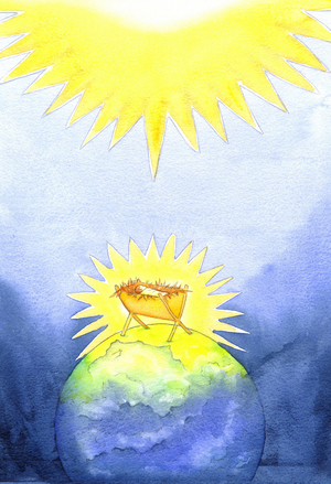 Jesus Christ is God-made-man; yet He came to earth not in power, but as a helpless baby, 2001 (w/c on paper)