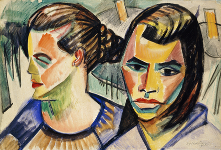 Two Heads; Zwei Kopfe, 1920 (watercolour and charcoal on board)