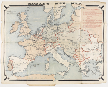 Moran’s War Map, coloured to show Britain and her Allies, Germany and Austria-Hungary, and the neutral nations at the outbreak of the First World War, 1914 (coloured engraving)